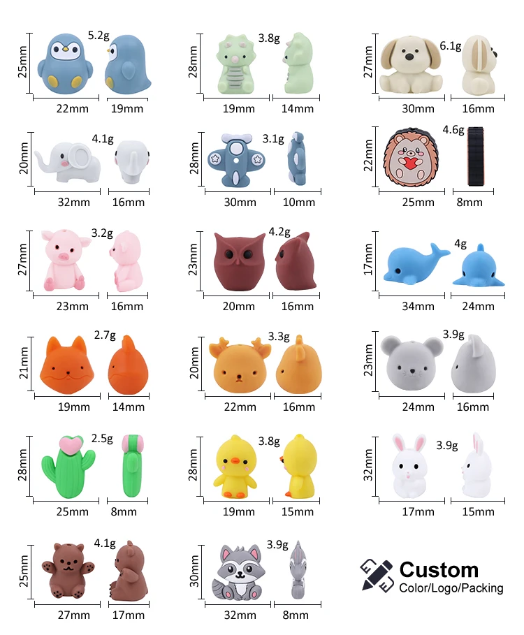 In Stock Custom Teething Bulk Diy Pen 3d Animal Silicone Loose Beads Bpa Free Food 3d Charm Beads Wholesale 3d Focal Beads