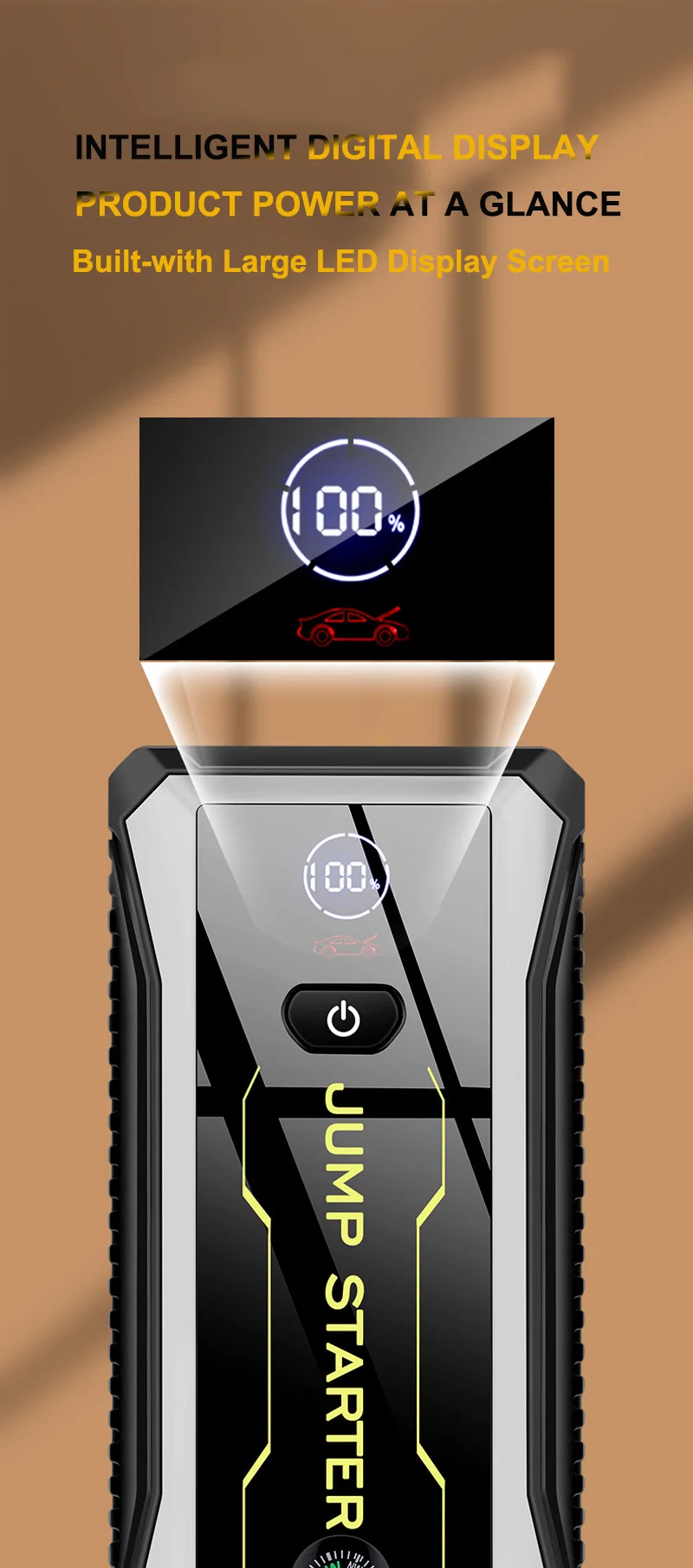 Custom logo 28000mAh portable vehicle jump starter flashlight high power jump starter auto powerbank with large display screen