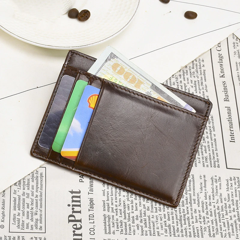 Slim Minimalist Front Pocket RFID Blocking Card Sleeve Leather Wallets for Men Women Cardholder