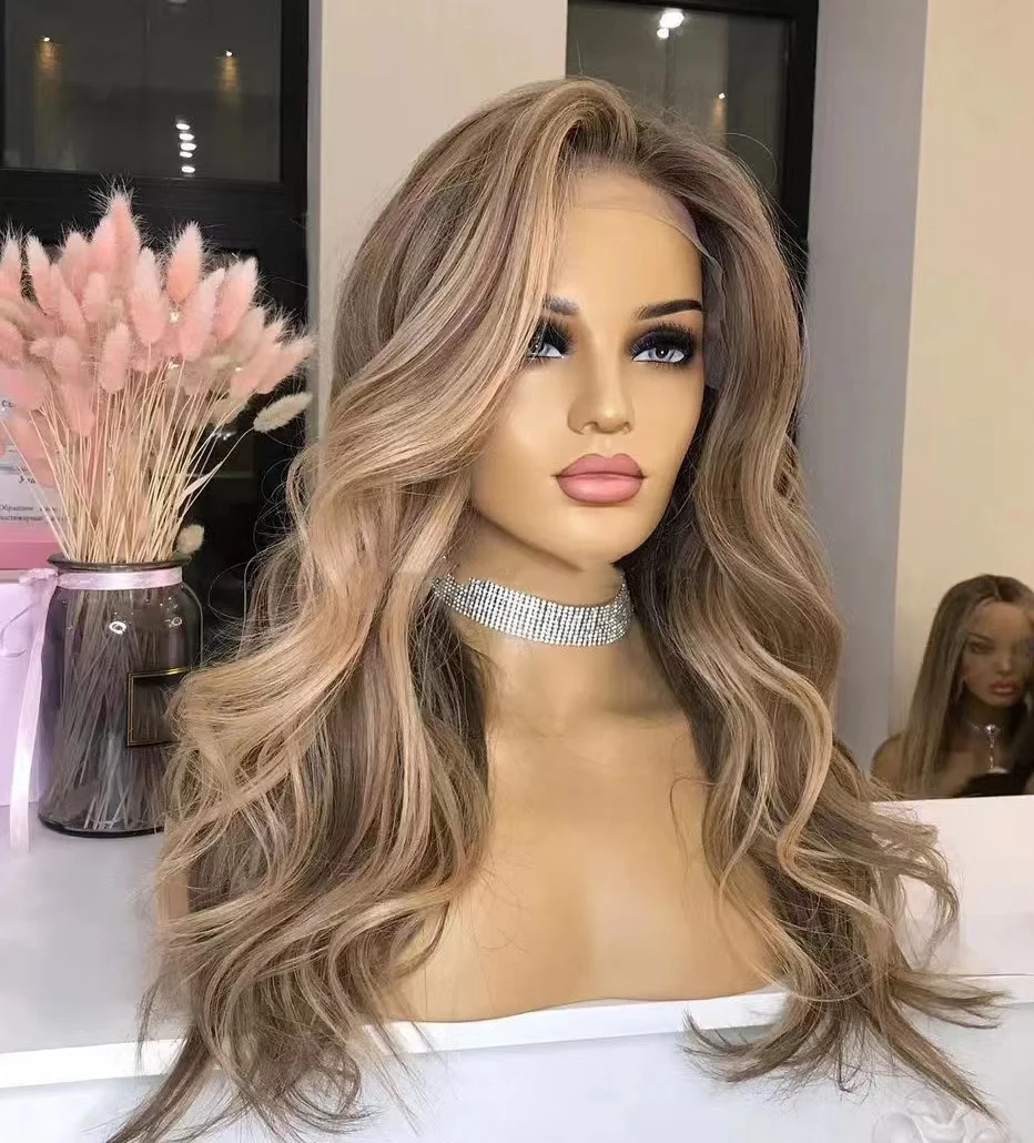 16A European Raw Human Hair Highlight Champagne Color Body Wave HD Transparent Lace Jewish Wig Pre Plucked With Baby Hair