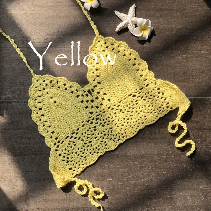 2021 New Triangle Bikini Top Woman Hollow Out Swimsuit Crochet Black Bikini Top Sexy Swimming Bra Large Female Swimwear