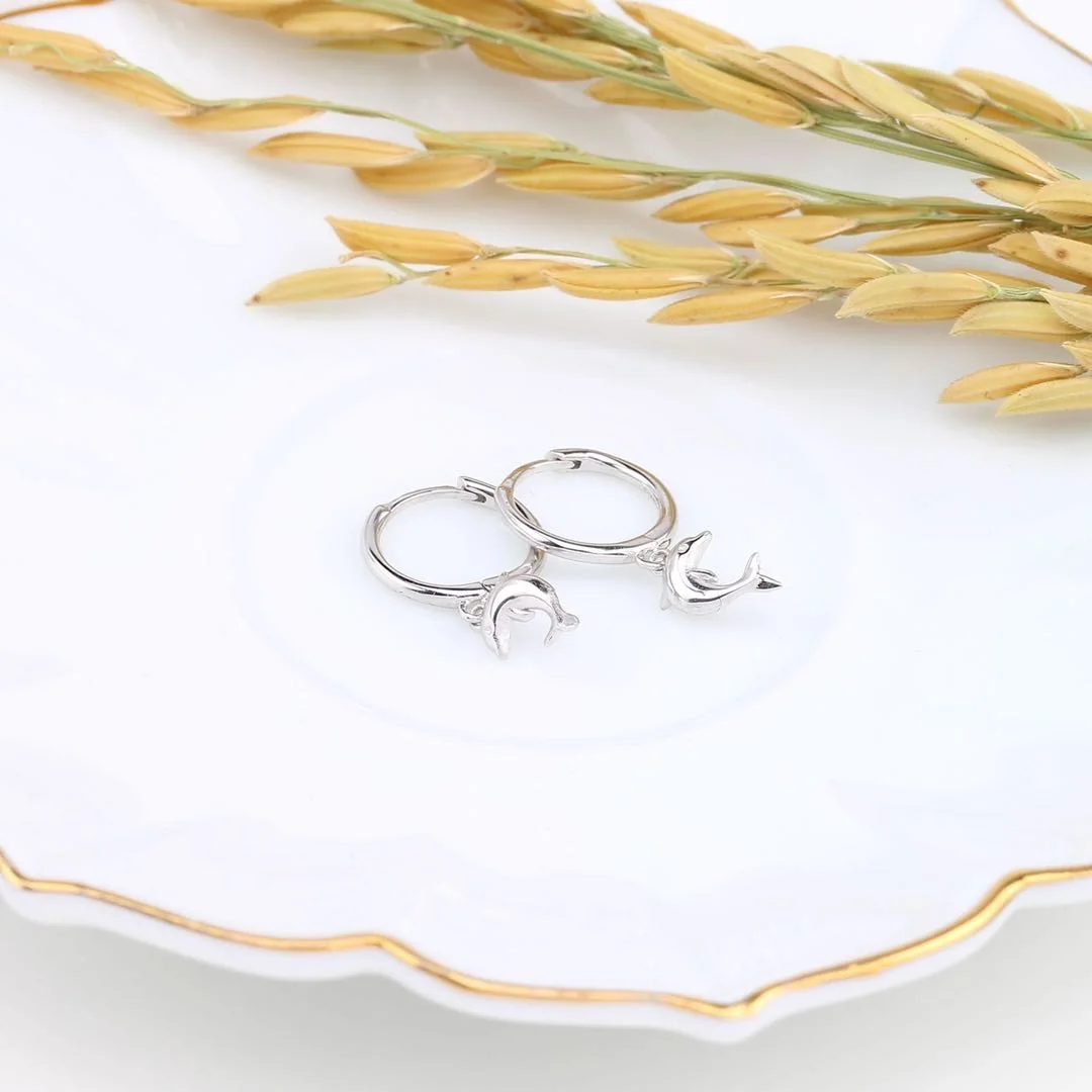 Creative Popular Sea Life Jewelry Marine bioteg Fish charms earrings gold plated 925 silver Dolphin Earrings Hoop