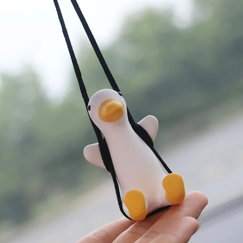 Gypsum Cute Anime Car Accessories Swing Duck Pendant Auto Rearview Mirror Ornaments Birthday Gift Decoration car perfume
