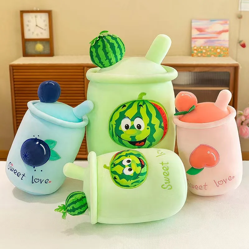 Lower MOQ Boba Fruit Tea Plush Toy Milk Tea Fruit Cup Plush Pillow Stuffed Boba plush toy wholesale