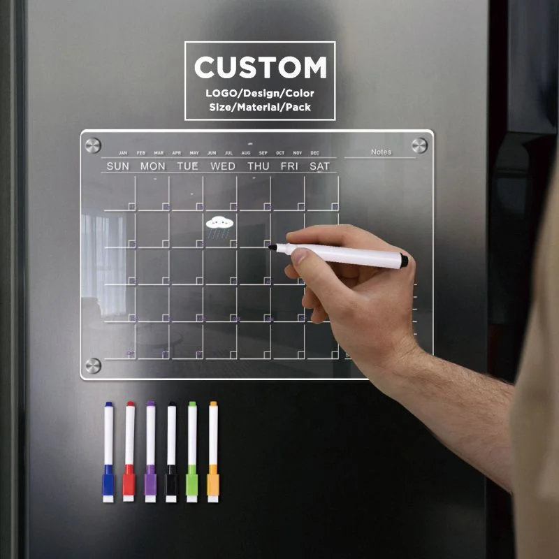 XD739 Customized/able Logo Acrylic Calendar Dry Erase Board Custom Reusable Magnetic Dry Erase with Memo Board for Fridge