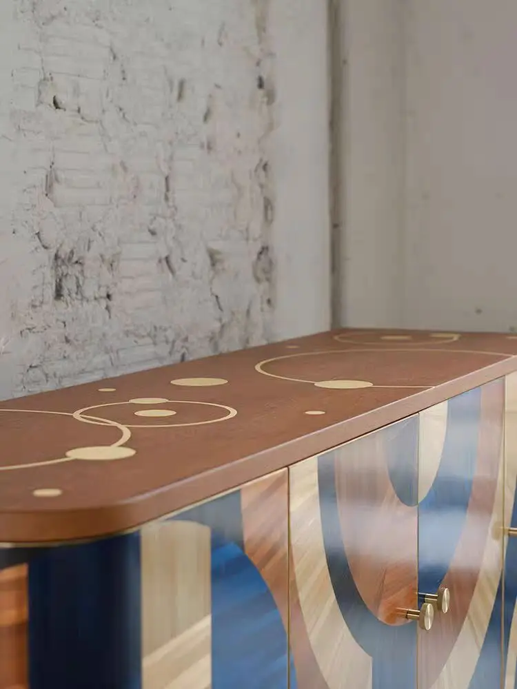 Collection level black and white elegant color matching lacquer wood hand-painted medieval French dining sideboard