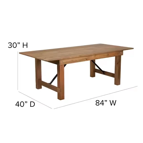 Hot Sale Wedding Banquet Dining Rustic Wood Chairs 8ft Wooden Folding Farm Table