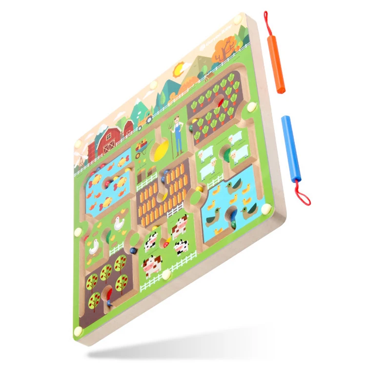 
High Grade Children Educational Natural Wood Maze Toy Kids Funny Beads Magnetic Board Game 