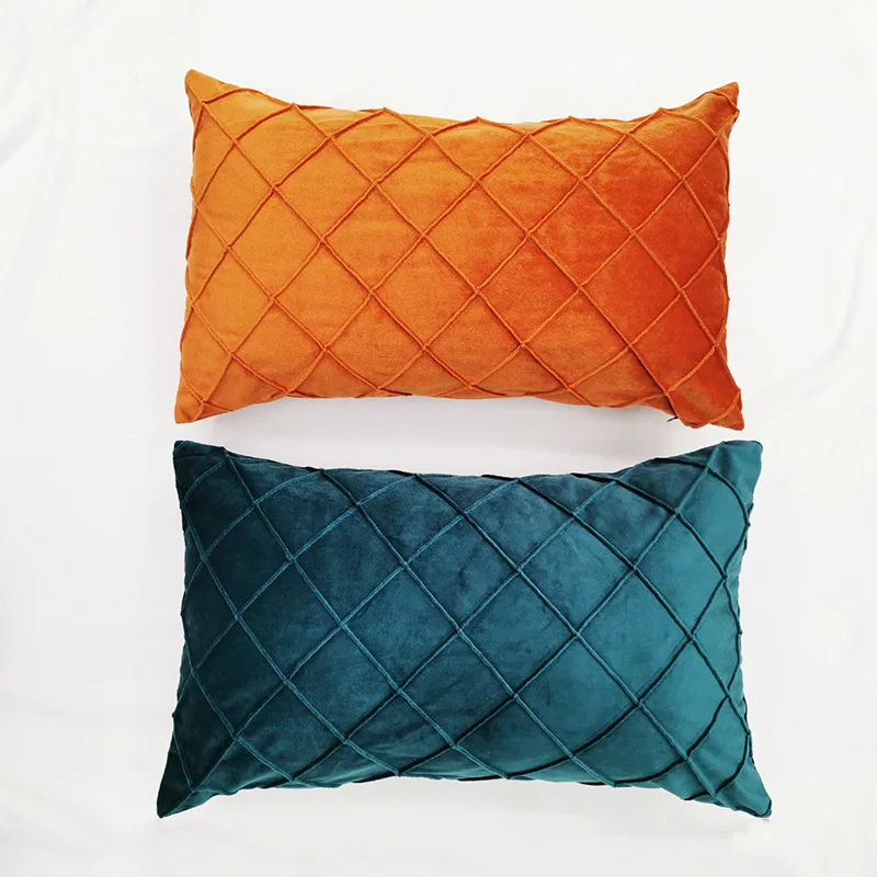 Custom Velvet 30*50cm Small Lattice Sofa Throw Pillow Cushion Cover Holiday Car Soft Short Plush Cushion Cover