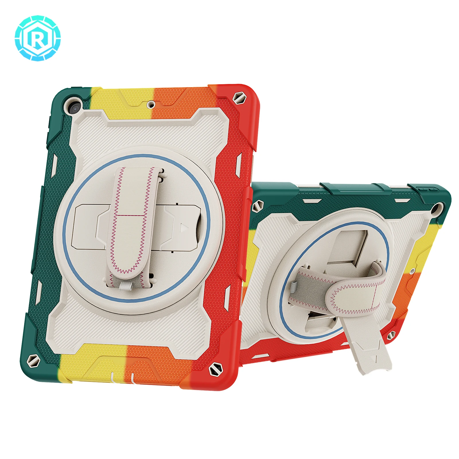 ROISKIN 2 IN 1 Design 360 Rotation kickstand with handle Elastic recovery Military level anti-fall tablet case for Ipad 10.2