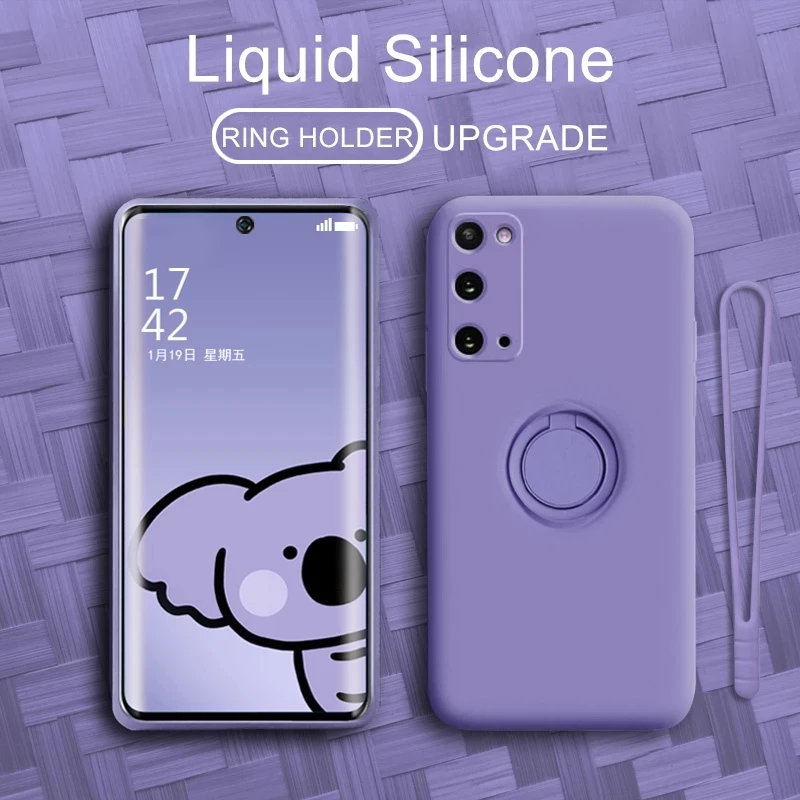 
Silicone Soft Gel Rubber Slim Cover with Ring Kickstand Phone Cases Cover For Samsung Galaxy S21 S21 Ultra Plus S20 S19 