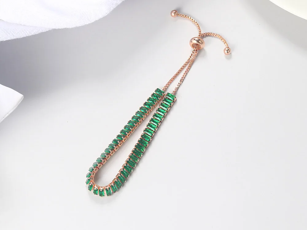 RFJEWEL Best Seller Gold Rose Gold Black Gold Plated Colorful Birthstone Adjustable Bracelet With Rectangle Gemstones For Women