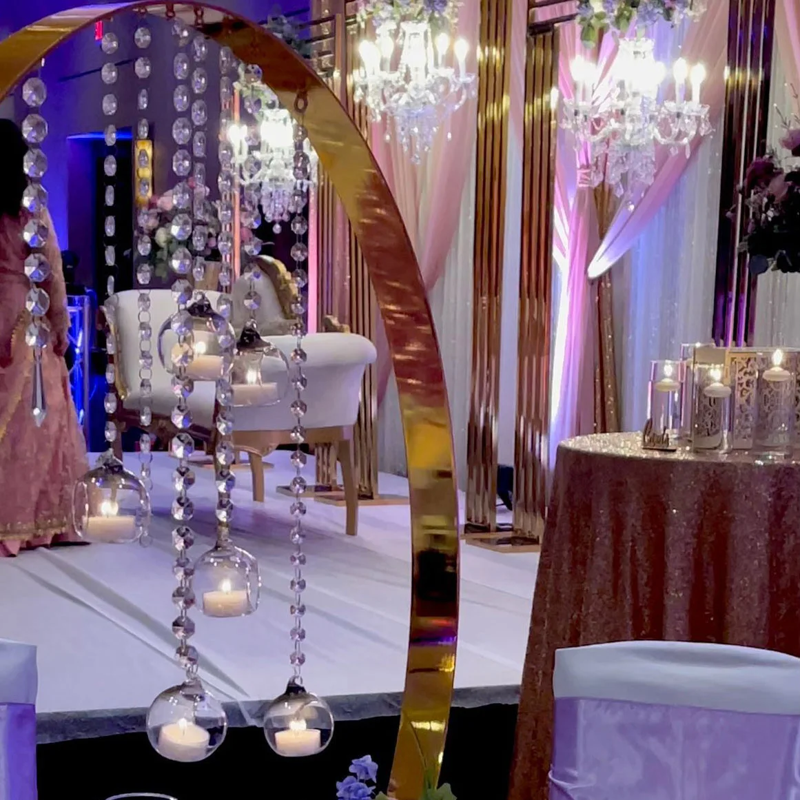 ZT-354  Wholesale hanging candle holders lighted flower gold hoop round stand for chandelier wedding centerpieces