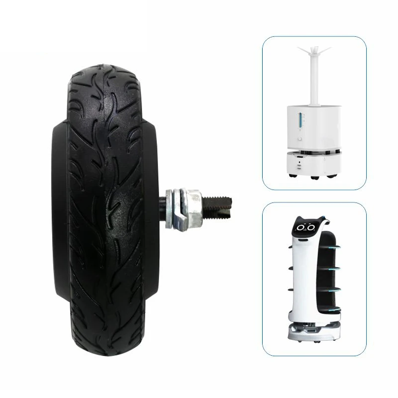 ZLTECH 6.5inch 24V-48V 250W 5N.m 400RPM 100kg load encoder brushless DC electric wheel hub motor with rubber tire for robot AGV