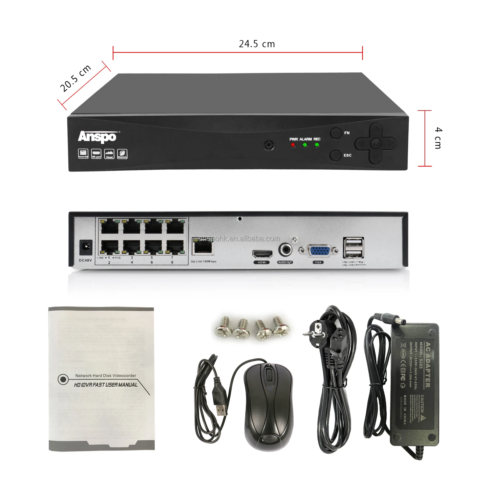 8CH 5MP POE NVR H.265 Surveillance Video Recorder Audio Out Security Surveillance Network Video Recorder