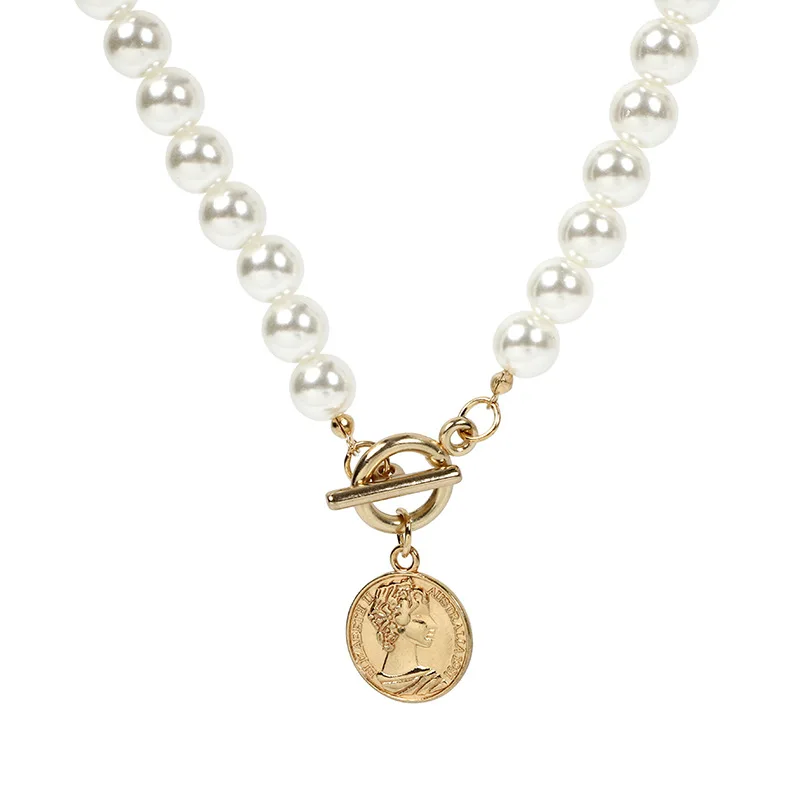 Vintage 18k Gold Plated Baroque Mother Of  Coin Pearl Beaded Chain Choker Necklace Bracelet Jewelry Women