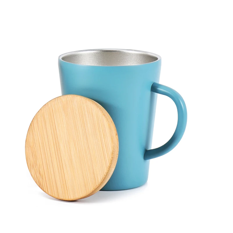 350ml 12oz Stainless Steel Double Wall Coffee Mug Bamboo Lid Insulated Camp Cup