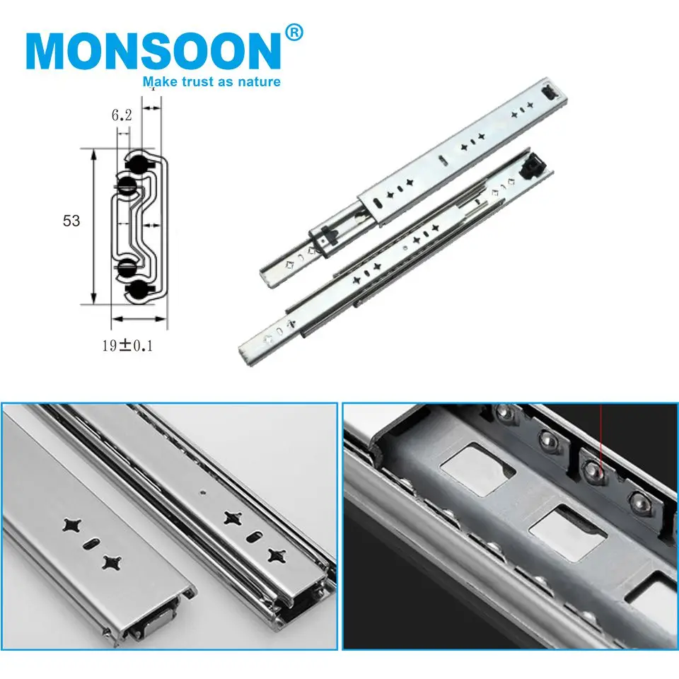 Heavy Duty industrial drawer slide runners telescopic hydraulic channel soft close 53mm kitchen heavy duty drawer slide