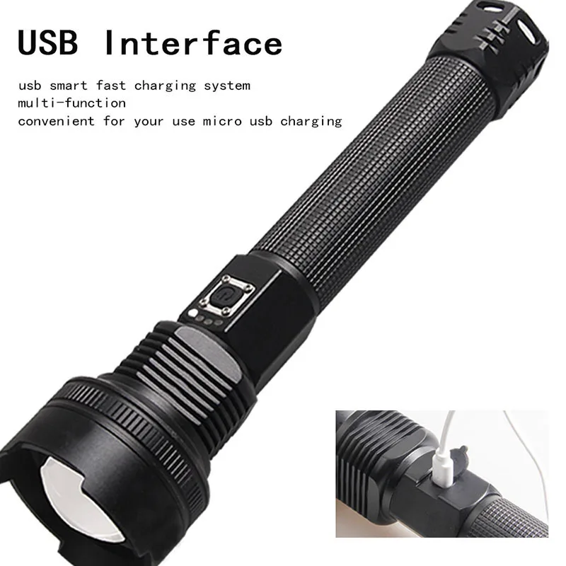 Super Bright Led Hand Light Telescopic Zoom Tactical USB Rechargeable Flashlight