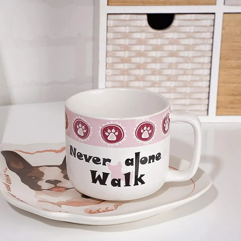EAGLEGIFTS Gifts 12 Oz Funny Dog Lover Coffee Mug Ceramic Tea Cup with Dog Paws Pattern Plate Set