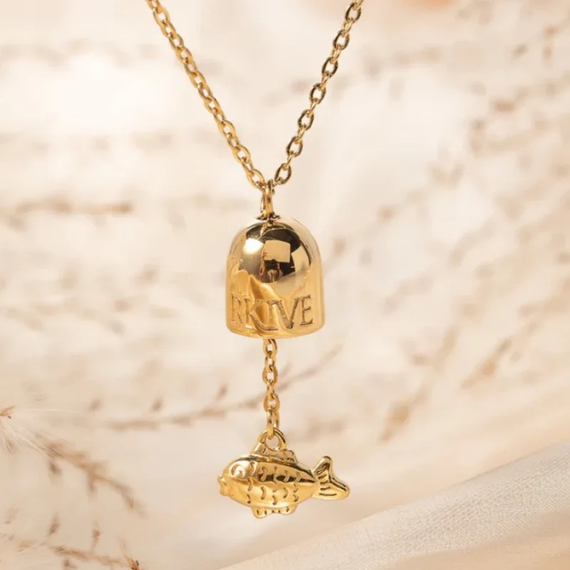 2024 New arrival gold plated Ocean Fish Letter Wind Chime Geometric Pendant Necklace for women