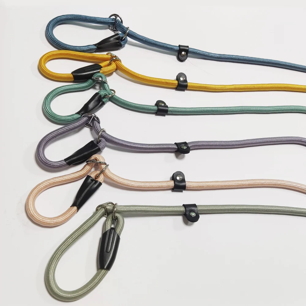 Custom design color luxury Nylon Round Rope durable tactical Pet Dog Collar and Leash Set Adjustable For Pet Dogs