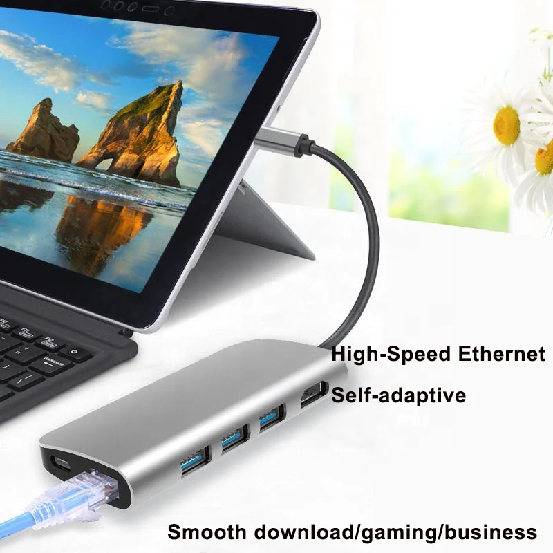 Type-c docking station 8 in 1 to HDTV TF SD card reader USB-C Multi-port Usb C Hub mac book pc usb hub