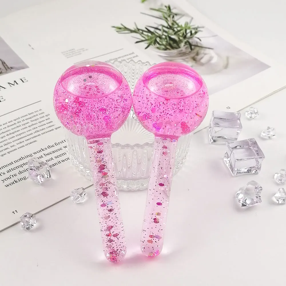 New product logo custom cold hot compress big facial massager tighten skin face ice globes with glitters