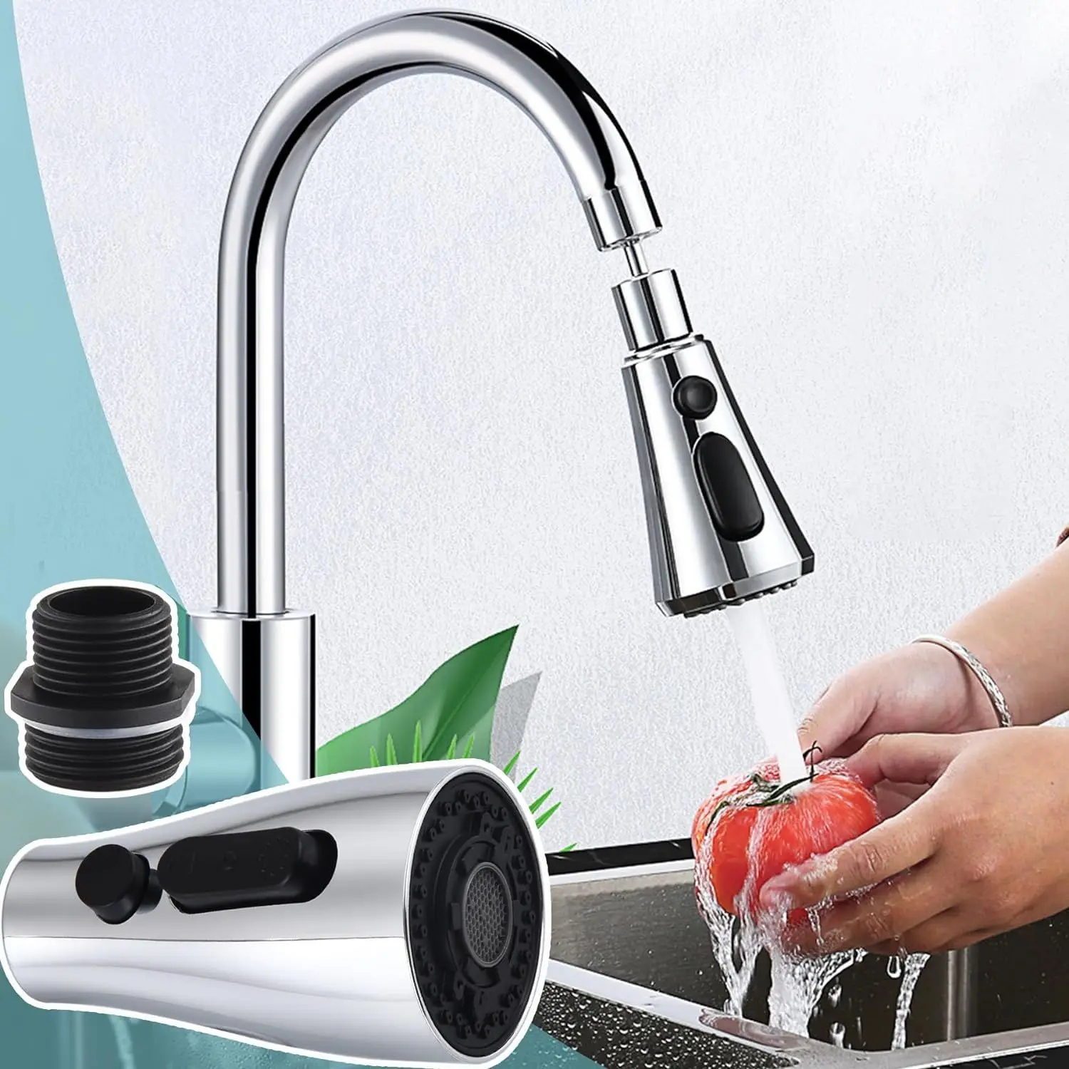 Kitchen Faucet Head Replacement 4 Modes 11 Adapters  Nozzle 360-degree Kitchen Faucet Spout modern shower head