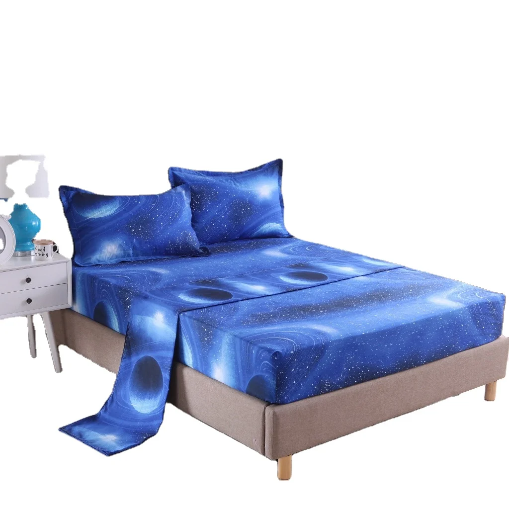 Printed bedcover microfiber fabric plain 4pcs 3D bed sheet