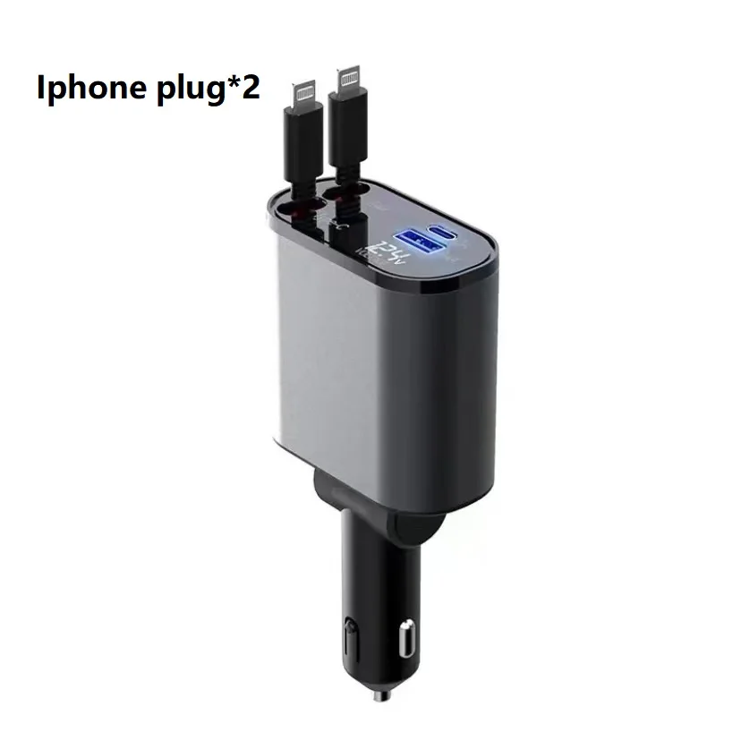 Быстрое выдвижное автомобильное зарядное устройство USB C Быстрая зарядка 60 Вт 2 Выдвижных кабеля и