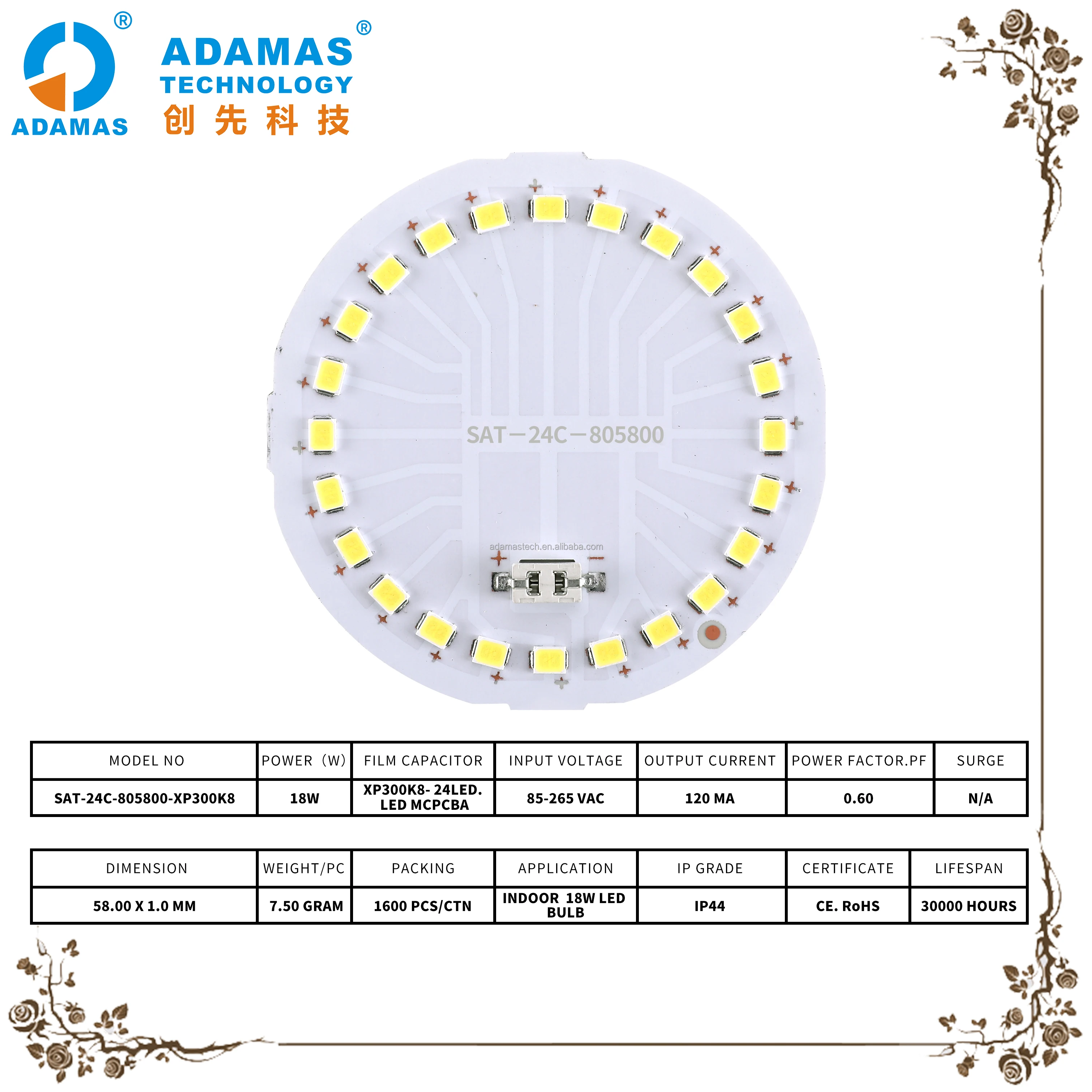 18W LED MCPCBA. Adщи бренд HIGH LUMEN MCPBA 24LED. Размер