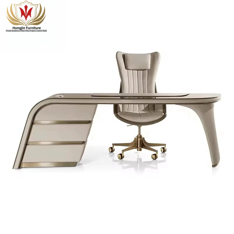 HJ HOME Luxury executive workstation law equipment leather office furniture set home modern italian design office table