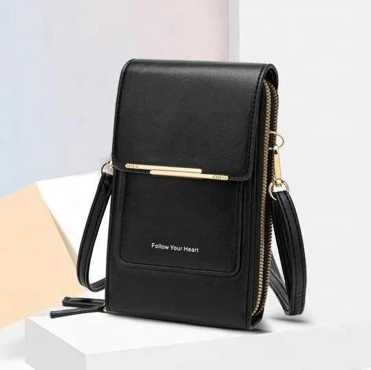 Solid Color Soft Pu Leather Double Layer Large Capacity Shoulder Messenger Phone Detachable Buckle Wallet Women Luxury Famous