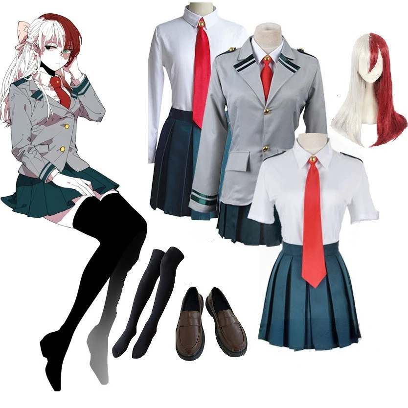 My Hero Academy Todoroki Shoto Women Long Wig Cosplay Costume Boku no Hero Academia Red and White Hair Halloween Party Wigs