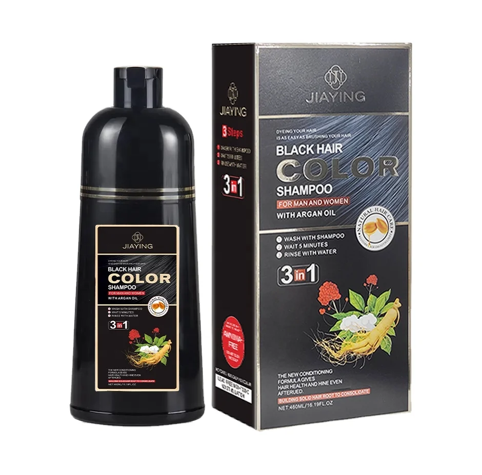 In stock fast shipping thailand brown wash color fast natural herbal permanent black hair dye shampoo 3 in 1