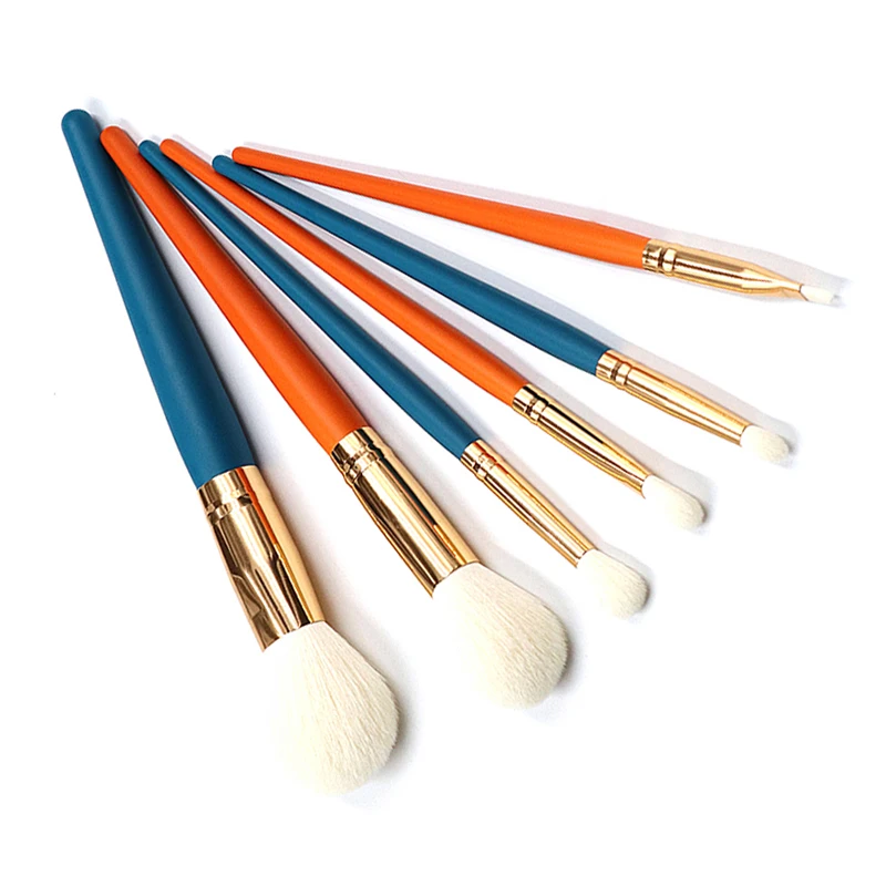 Luxury Premium Blue Orange Color Nose Eye Shadow Makeup Blending Brushes Tapered Cosmetic Brush Set