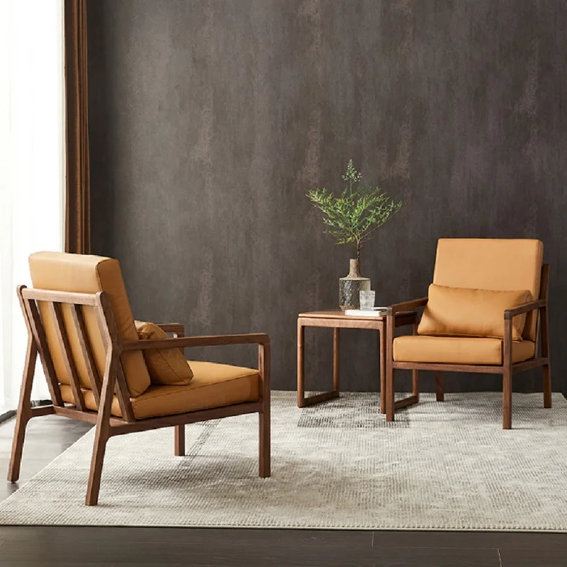 Italian minimalist single sofa chair hotel black walnut leisure chair living room study solid wood sofa chair