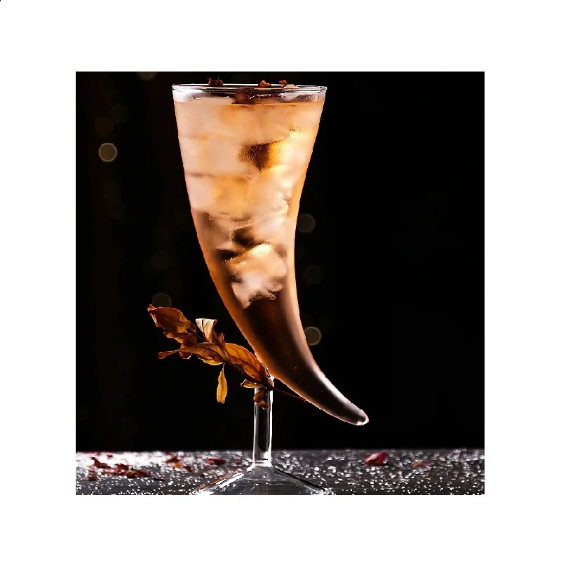 410ml 14oz High Borosilicate Bar New Creative Idea Ox Horn Shaped Cocktail Glass Curved Crescent juice Glasses large moon shape