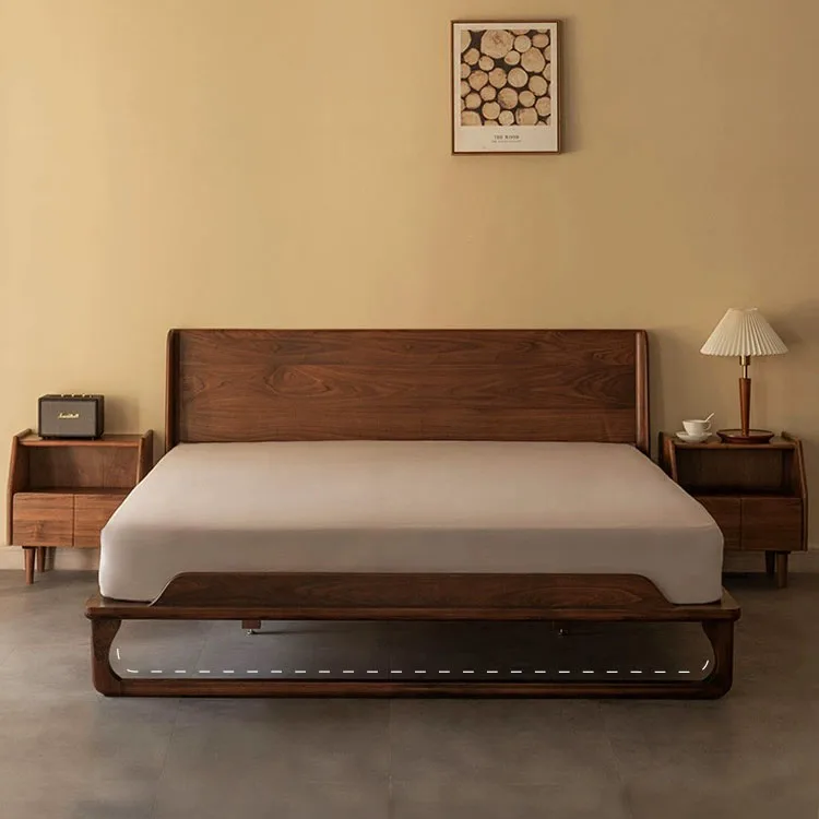 New Design High Quality Custom Modern Bedroom Furniture Black Walnut Solid Wood Bed