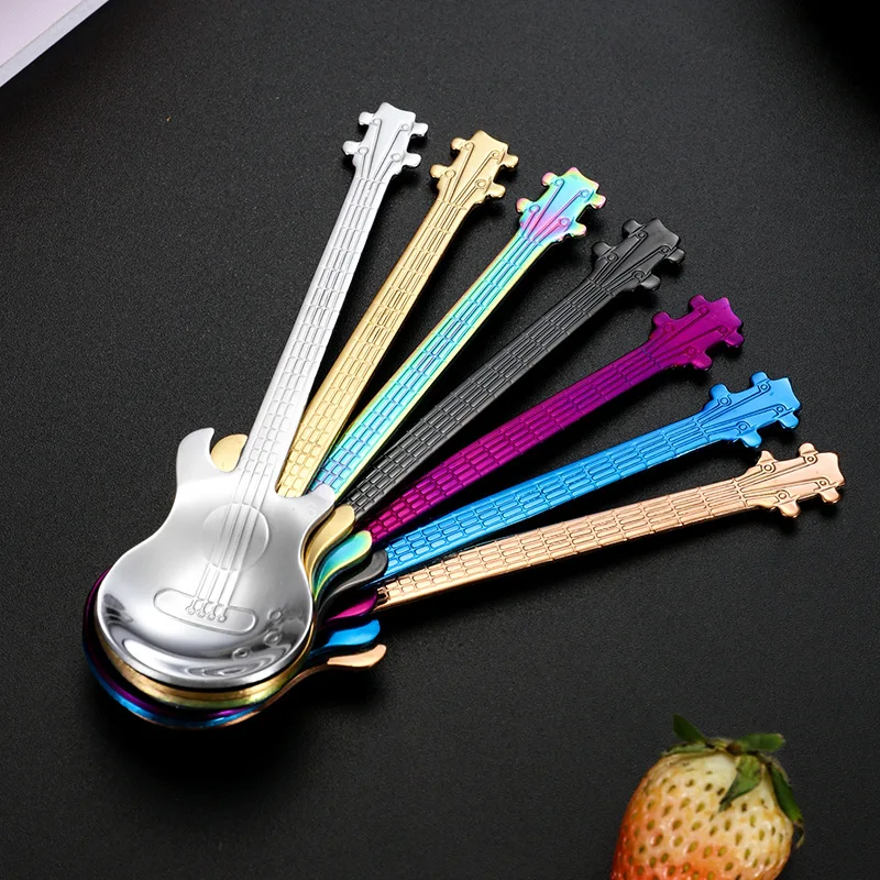 Top Quality Stainless Steel Guitar Shape Spoon Coffee Ice Cream Yogurt Sugar Spoon Funky Tea Spoons