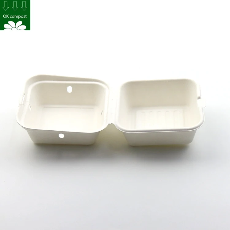 Custom Service Sugarcane Bagasse Small Clamshell Food Container With Air Hole Airholes Environmental