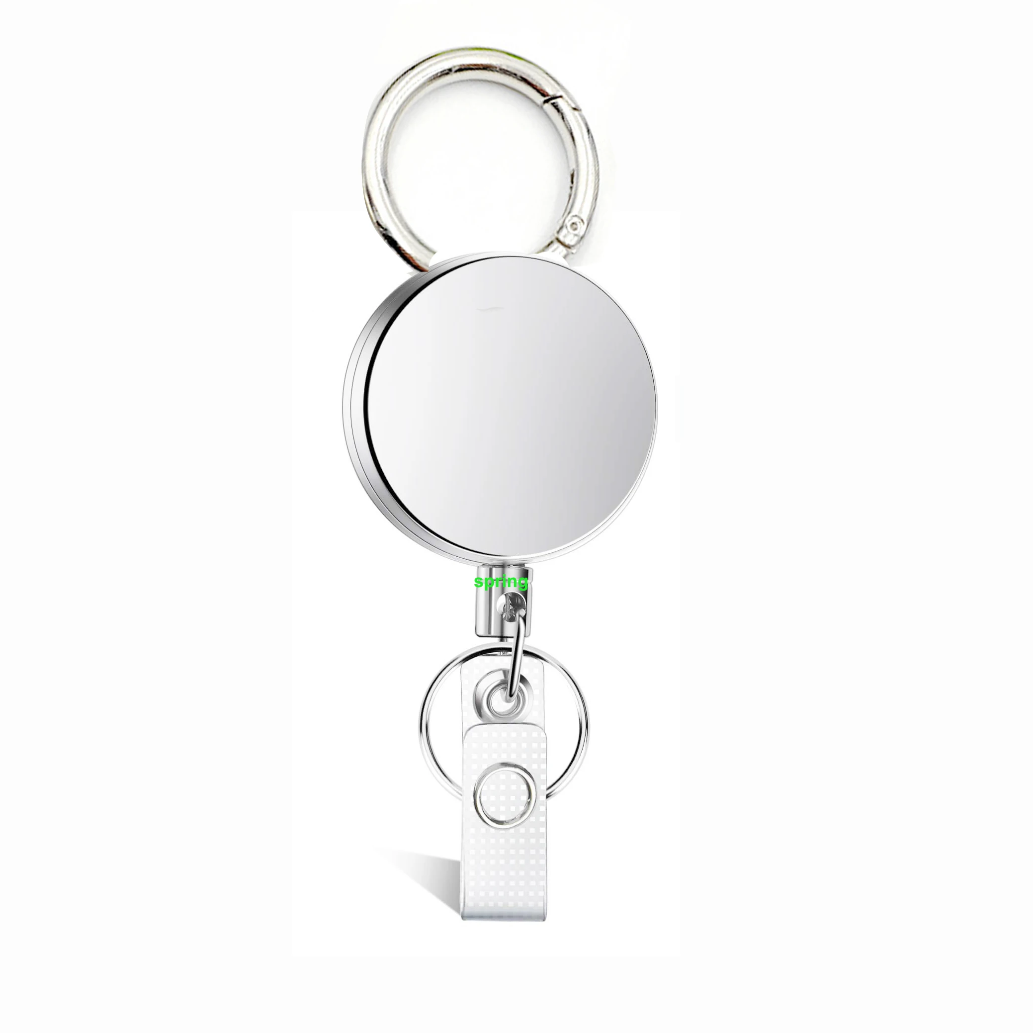 Hot Sale Silver Color 1.6 inch Zinc Carabiner Retractable Reel ID Badge Holder with Belt Clip for Name Card Keychain