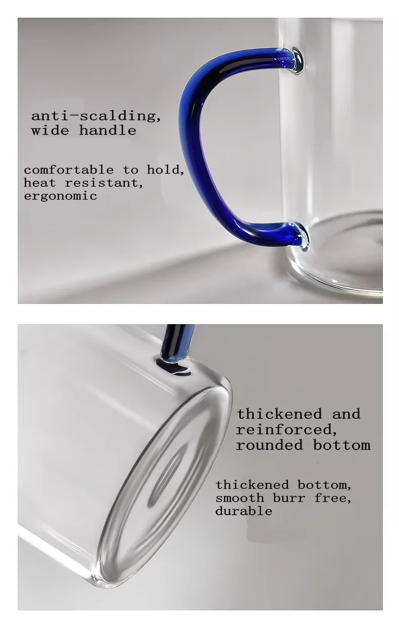 High Quality Borosilicate Clear Color Drinking Coffee Glass Cup Colored Glass Mugs