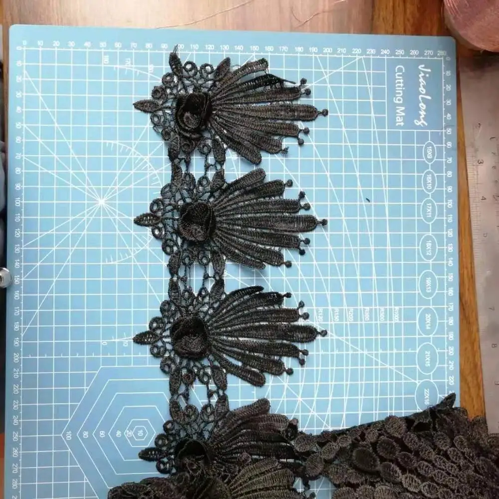 black embroidery trimming lace border handmade 3d flower guipure lace trim for cloth
