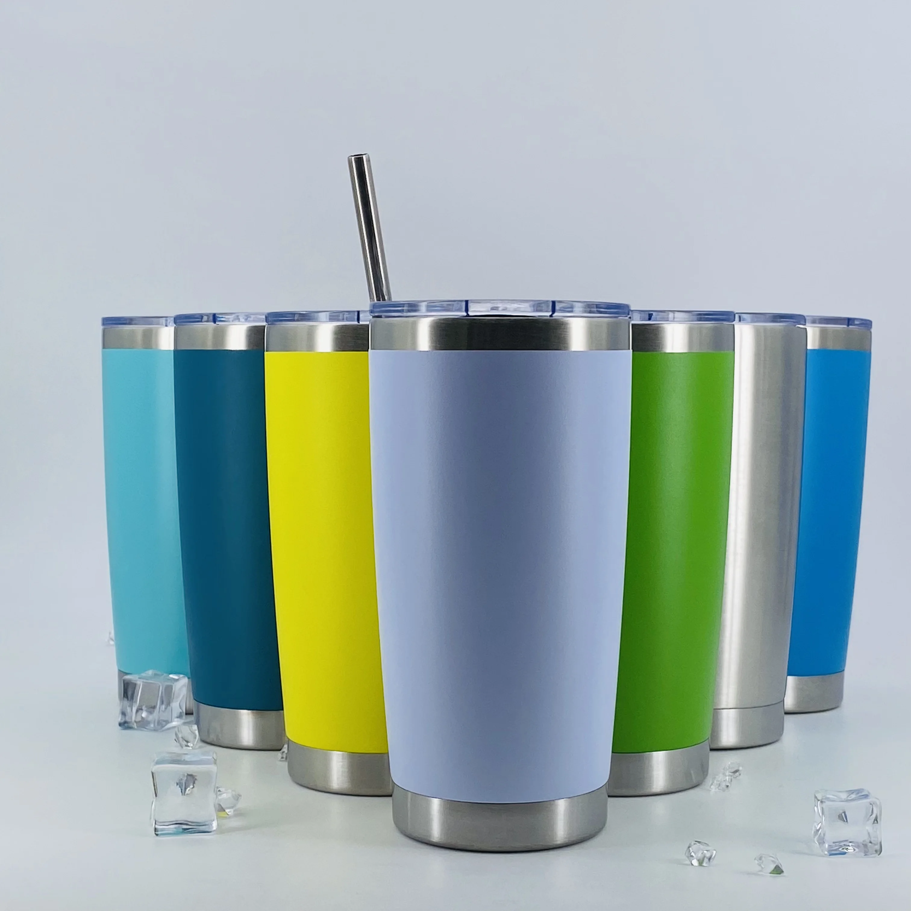 High Quality 20oz Custom Logo Straw Cup Powder Coated Vacuum Insulated Double Wall Stainless Steel Reusable Car Camping Cup