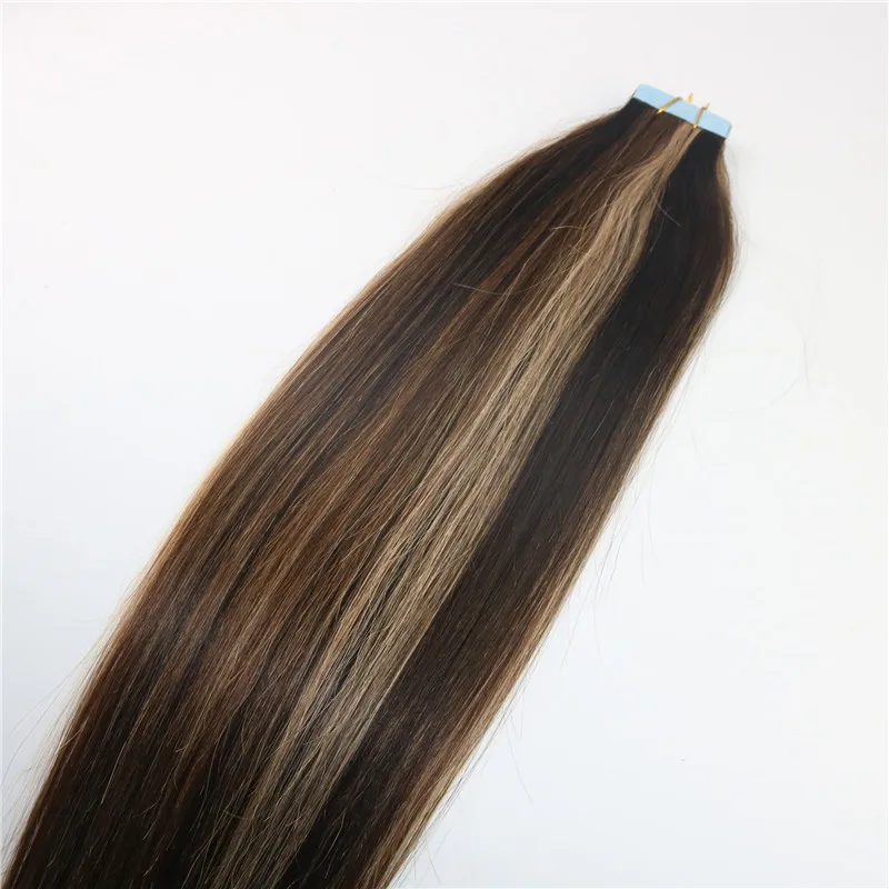 Ready To Ship Highlight #2/5/27 Blended Hair Double Sided 100 Human Remy European Hair Tape in Hair Extensions