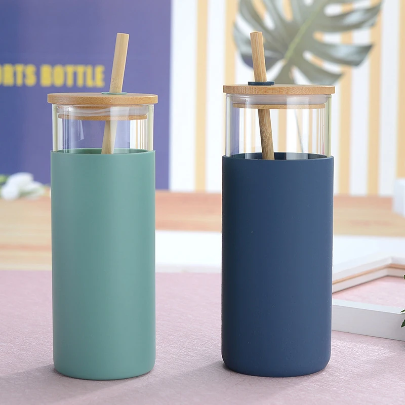 Borosilicate Clear Custom Insulated Sublimation Reusable Glass Water Tumbler Cups Bamboo Lid