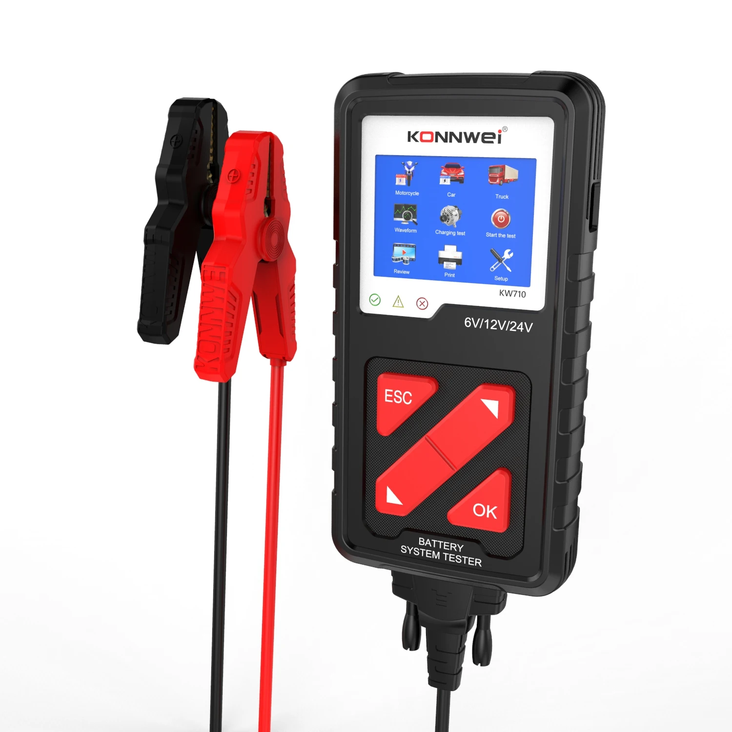 KONNWEI KW710 6V/12V/24V Motorcycle Car Truck Battery Tester Imported STM32103VCT6 Chip Perfect Lead-acid Battery Tool Scanner