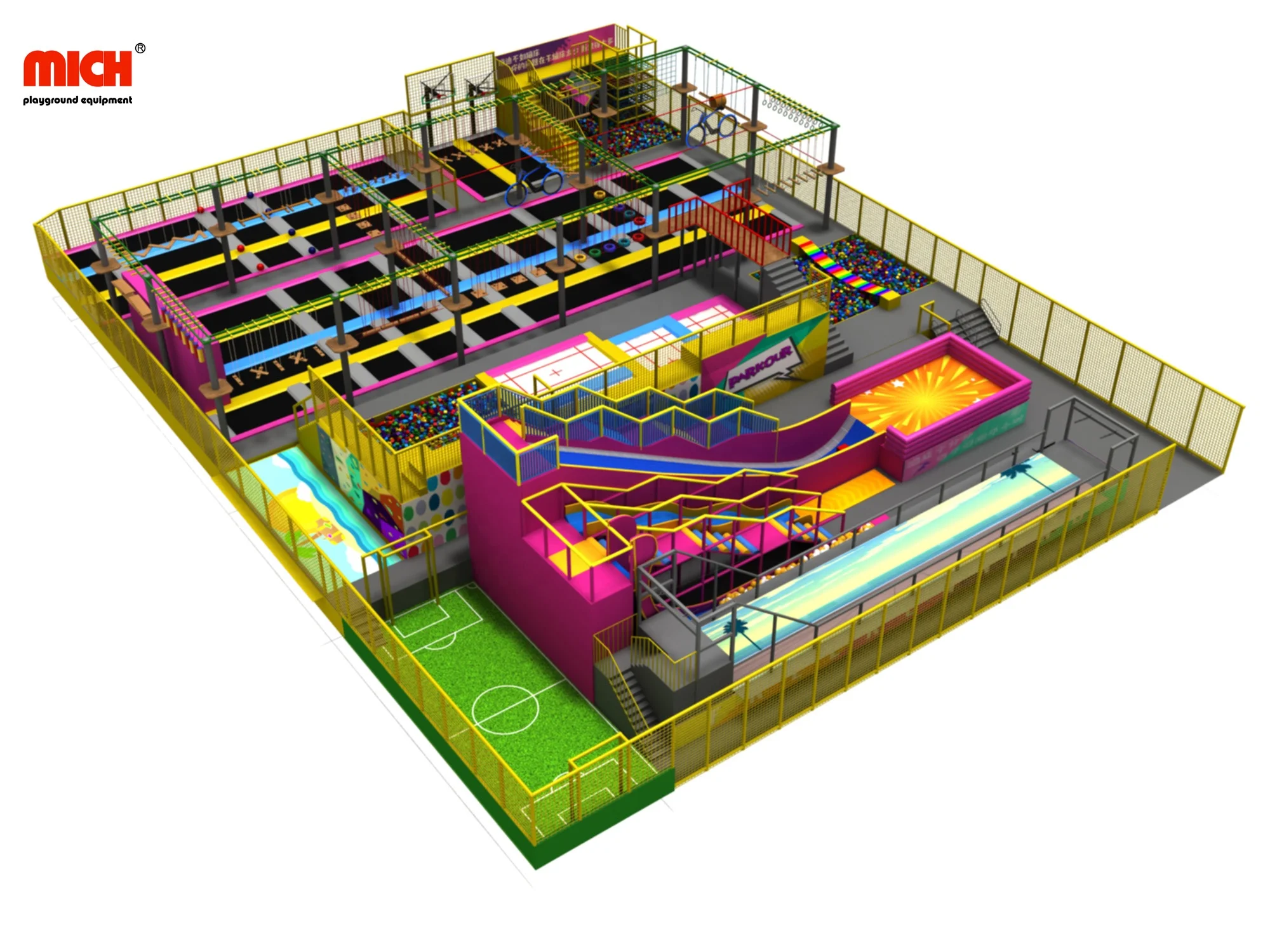 Крытый батут парк с молнией ниндзя воин небо Хождение слайды